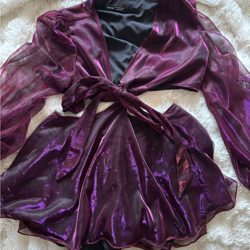 SHEIN Purple Velvet Wrap Jumpsuit